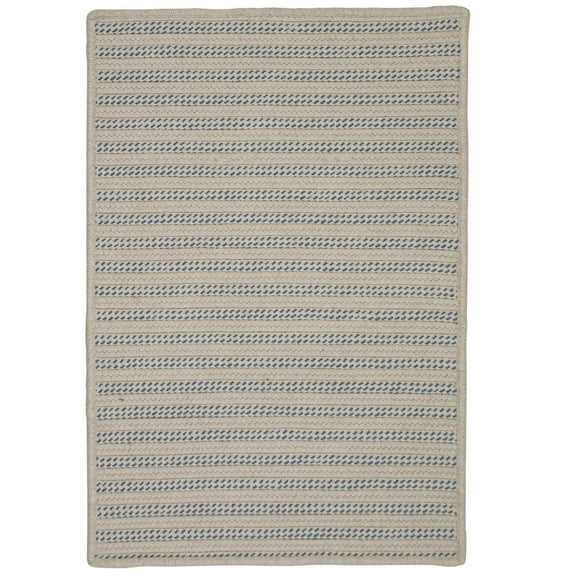 8' x 10' Gray and Blue Striped Handmade Braided Rectangular Area Throw Rug