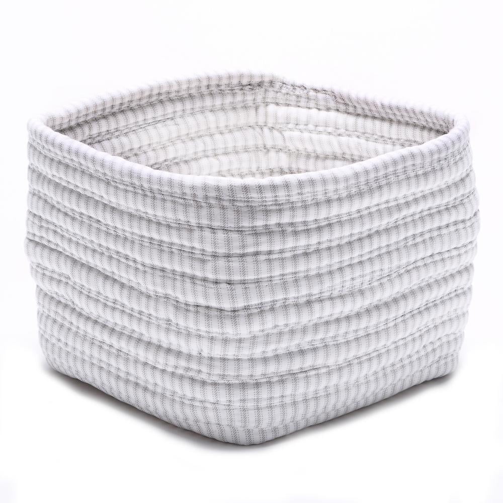 Gray and White Cotton-Blend Square Storage Basket