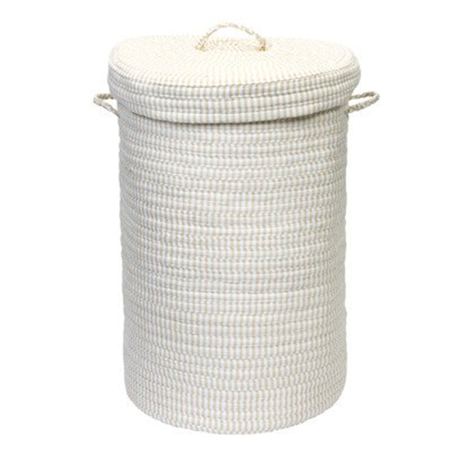 Canvas and White Braided Polyester-Cotton Kids Hamper with Lid