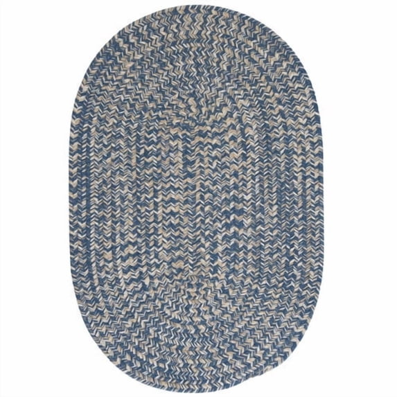 5' x 8' Blue And Beige Oval Handmade Braided Area Throw Rug