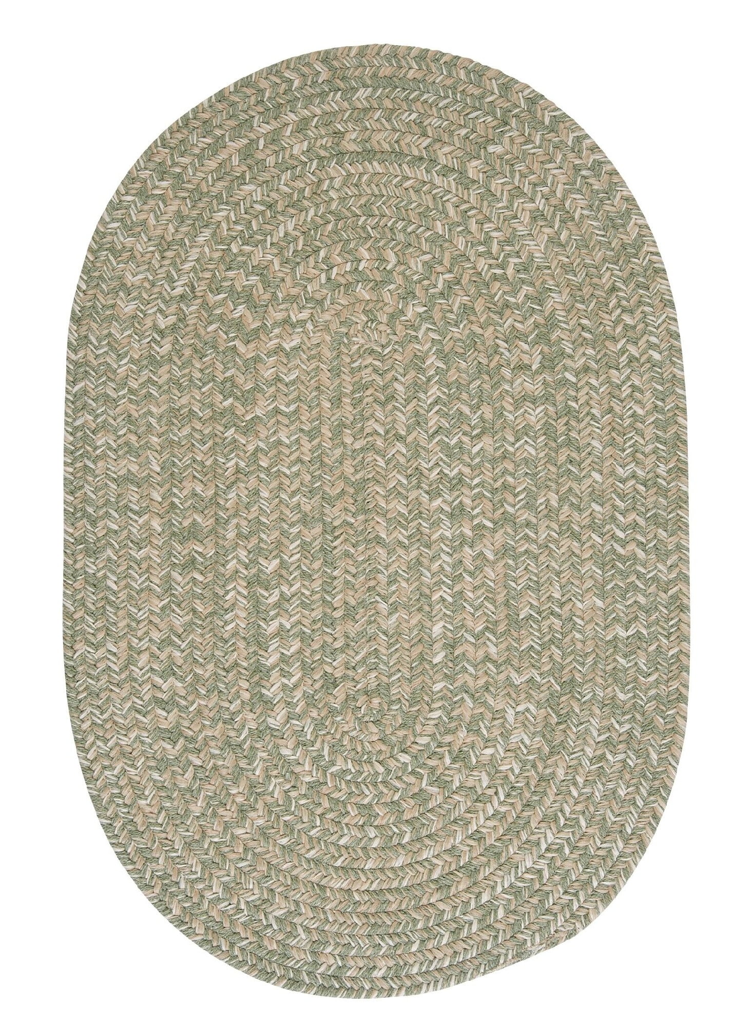 Green and White Oval Braided Wool Blend Area Rug 2' x 3'
