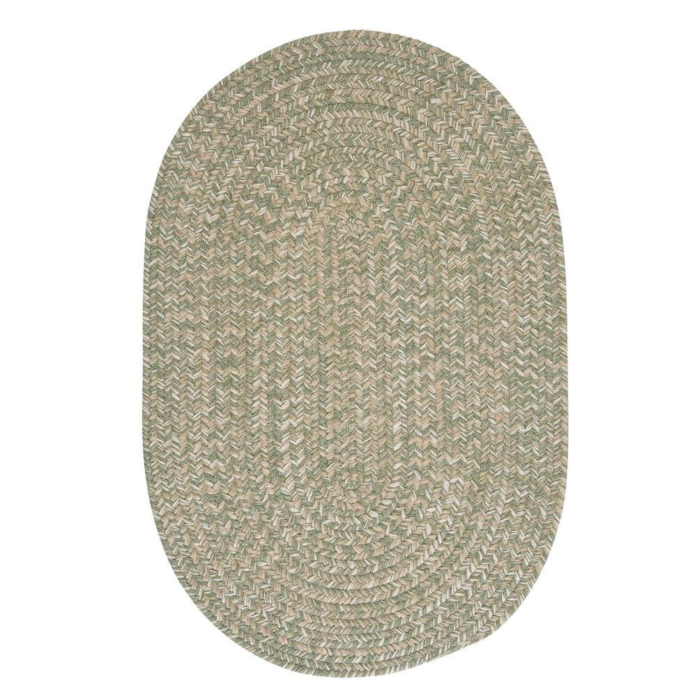 Green and White Oval Braided Wool Blend Area Rug 2' x 3'