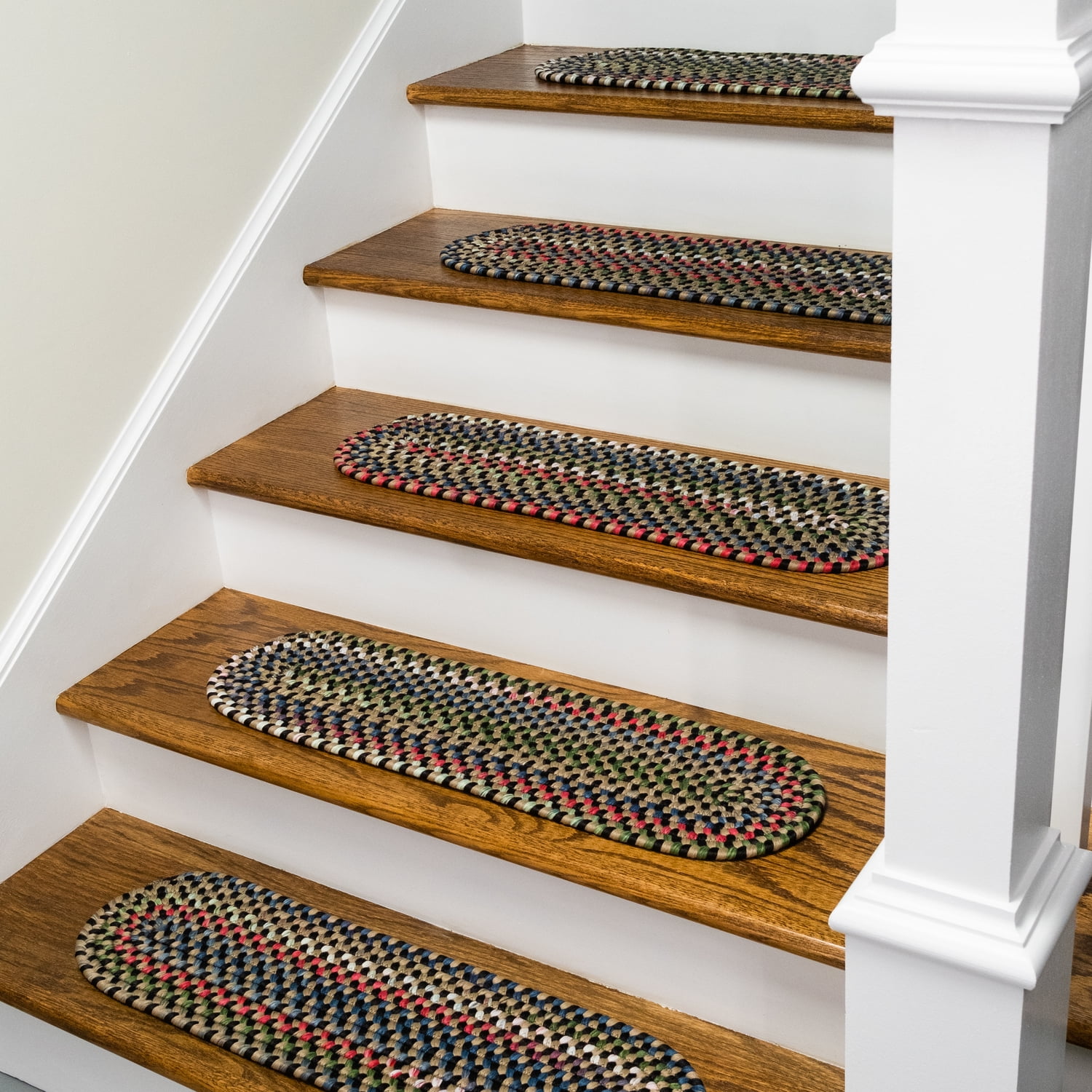 Wayland Multicolor Braided Wool Stair Tread Mats, 8"x28" - Set of 7