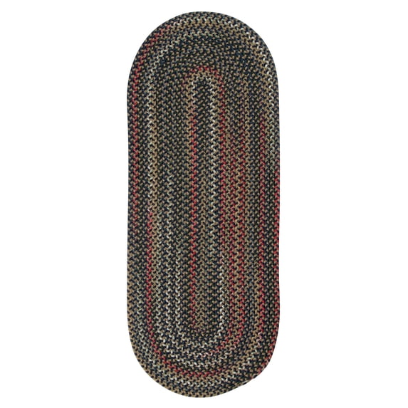 Colonial Mills 2' x 12' Navy Blue and Beige All Purpose Handcrafted Reversible Oval Area Throw Rug