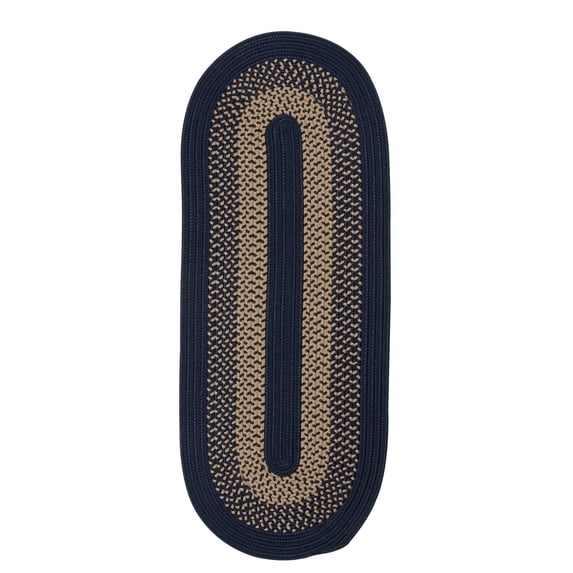 Colonial Mills 2.5' x 8' Navy Blue and Beige All Purpose Handcrafted Reversible Oval Outdoor Area