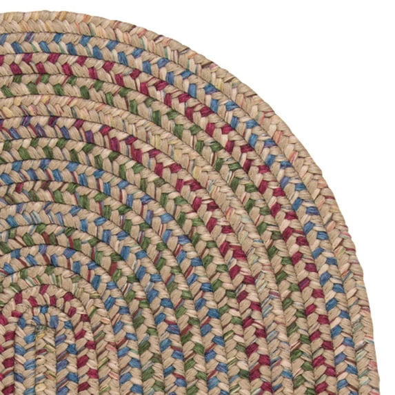 2' x 15' Beige and Green All Purpose Handmade Reversible Oval Mudroom Area Throw Rug Runner