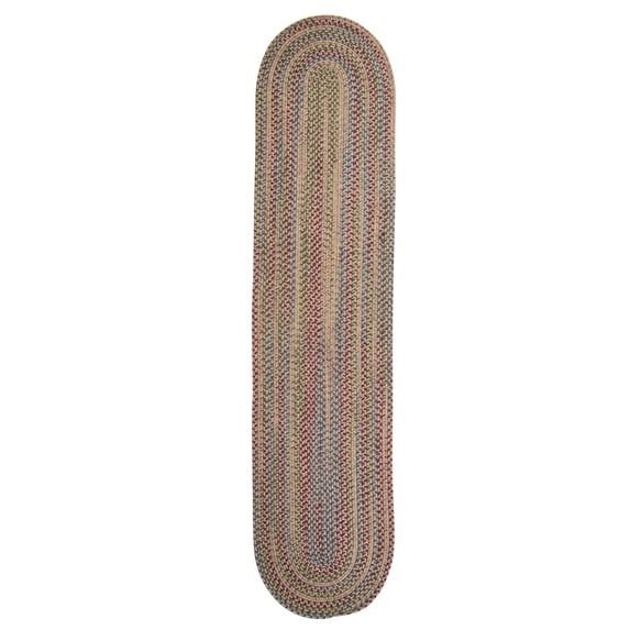 2.5' x 15' Beige and Green All Purpose Handmade Reversible Oval Mudroom Area Throw Rug Runner