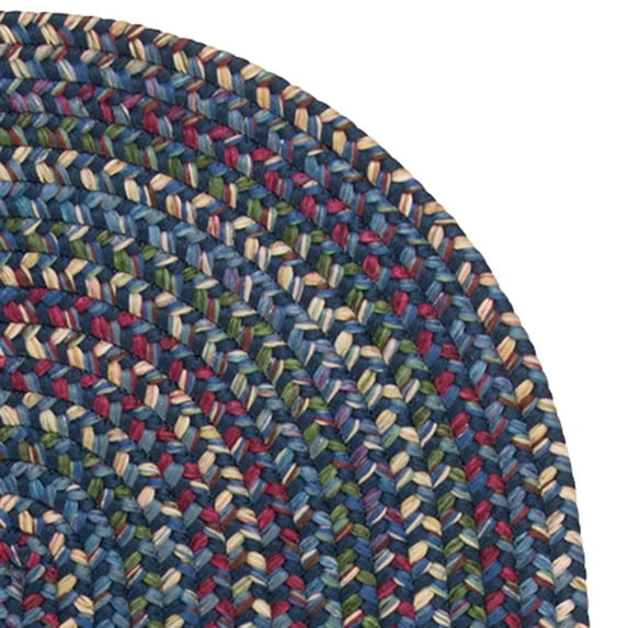 Colonial Mills 2' x 7' Navy Blue and Red Variegated Braid Handmade Reversible Oval Area Throw Rug