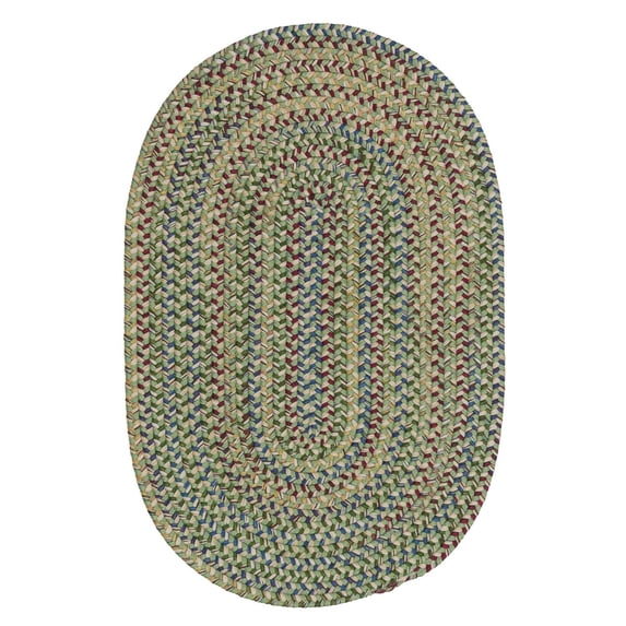 10' x 14' Moss Green and Red All Purpose Handcrafted Reversible Oval Area Throw Rug