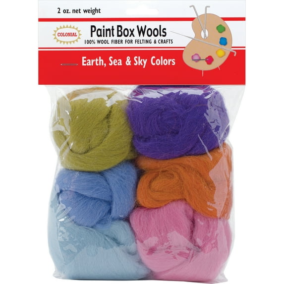 Colonial Paint Box Wools .33oz 6/Pkg-Earth, Sea & Sky -Orn/Olv/Pur/Pk/Bl/Seaf
