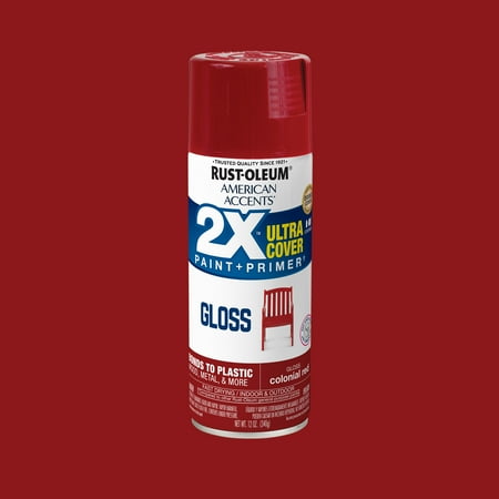 Rust-Oleum 327877 American Accents 2X Ultra Cover Colonial Red Gloss 12 oz Spray Paint, 1 Piece 1 Pack