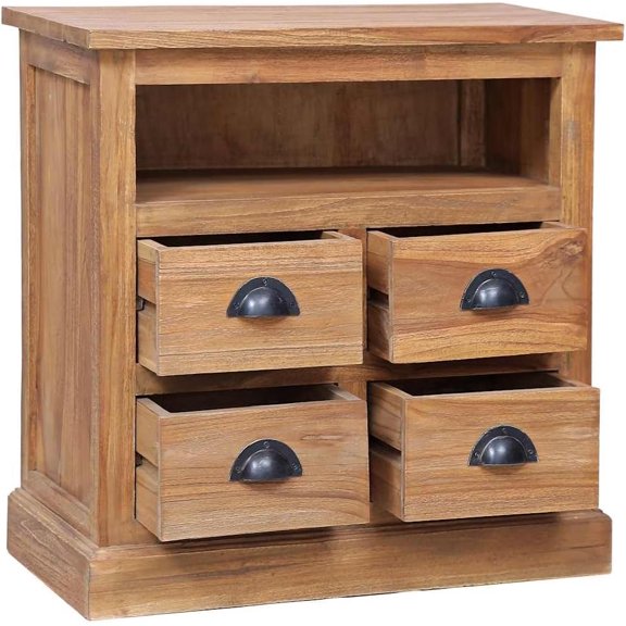 Colonial Style Solid Teak Side Cabinet 23.6 Inch Rustic Side Table with Four Drawers and One Compartment