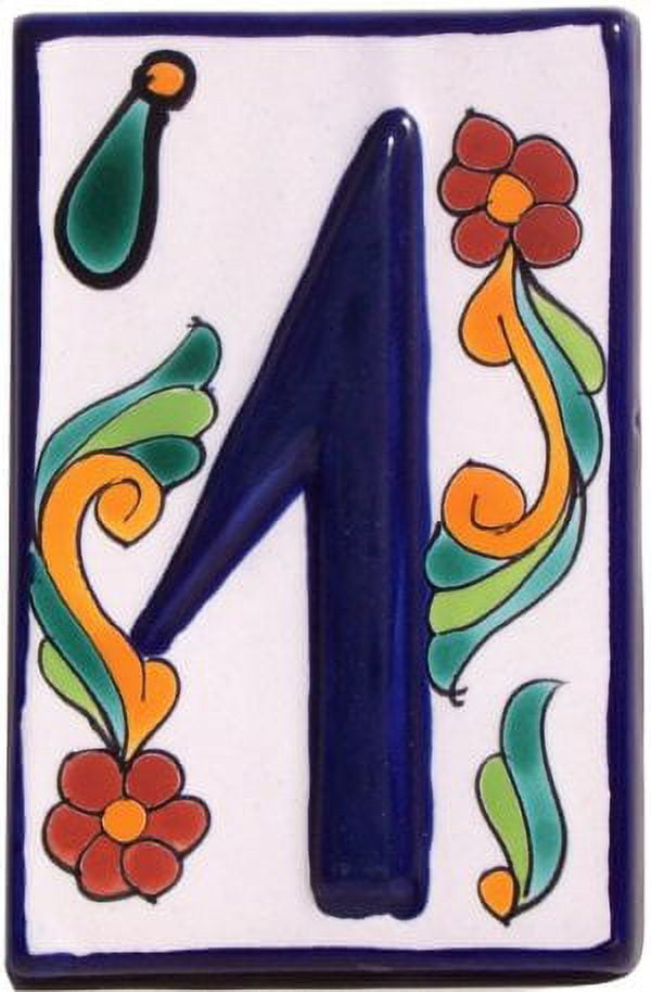 Mexican Talavera House Number Tile, Handmade Style Ceramic, Vertical Mount