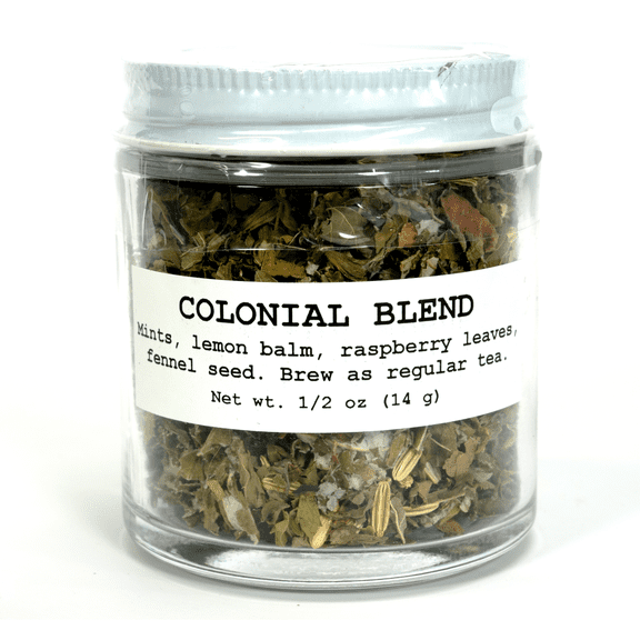 Colonial Tea Blend, 0.5 oz (14 g) Glass Jar by Smoke Camp Crafts - Mint, Lemon Balm, Red Raspberry Leaf & Fennel Seed Herbal Tea