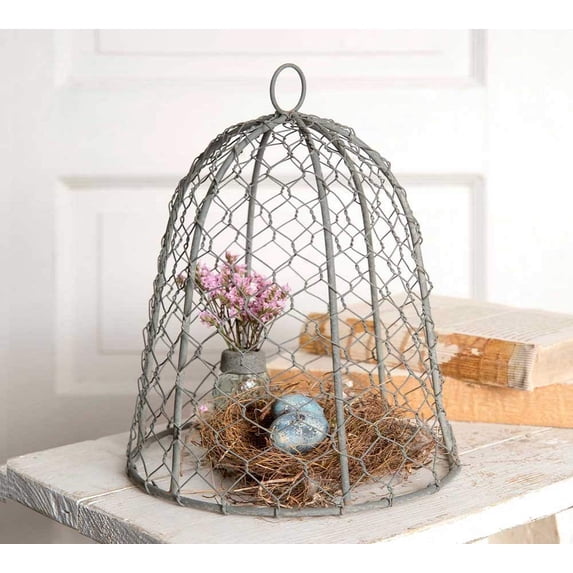 Colonial Tin Works 840045T Chicken Wire 10" Cloche Metal Rustic Farmhouse Gray
