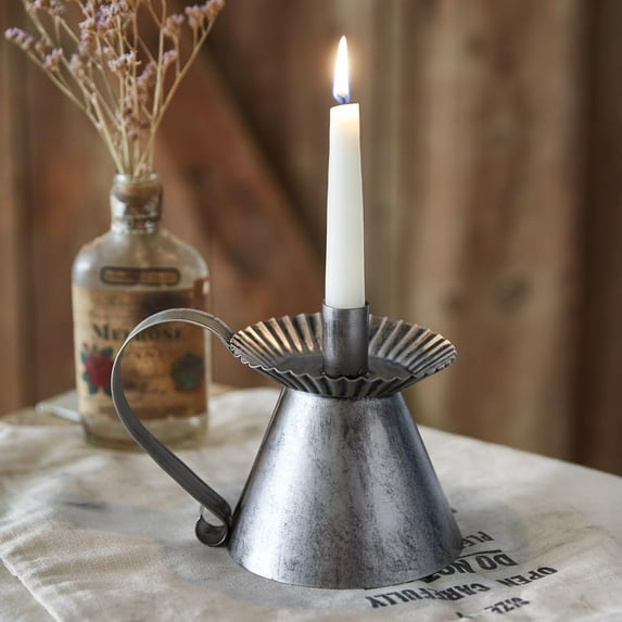 Colonial Tin Works Heirloom Chamberstick Candle Holder, 7-inch Length, Home Decoration