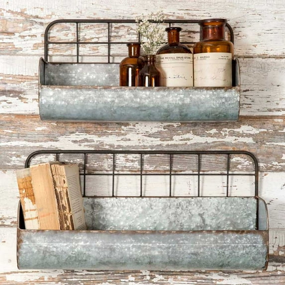Colonial Tin Works Set of TwoDecorative Wire Back Wall Shelves