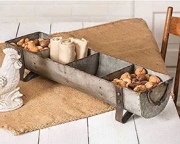 Colonial Tin Works Vintage Divided Chicken Feeder Four Compartment Decorative Tray