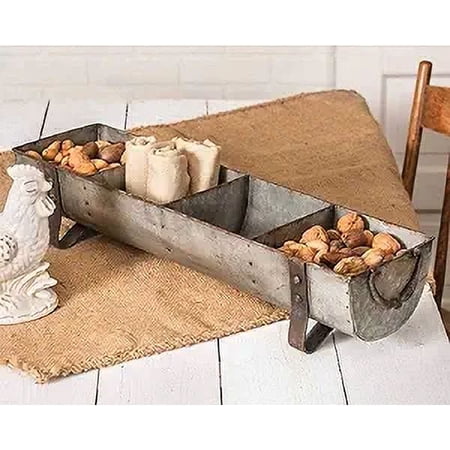 Colonial Tin Works Vintage Divided Chicken Feeder Four Compartment Decorative Tray