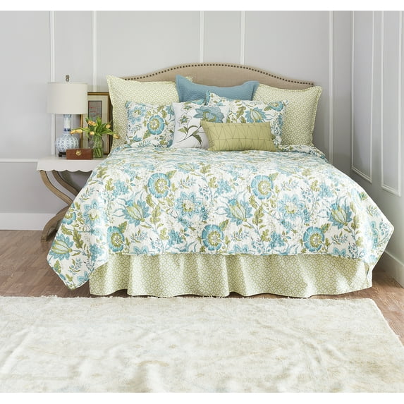 Colonial Williamsburg Adrienne Meadow Blue Green Floral King Quilt Bedding Bedspread Coverlet