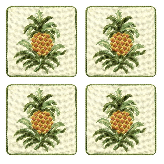 Colonial Williamsburg Pineapple Coaster Petit Point Coaster Set/4