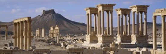 Colonnades on an arid landscape Palmyra Syria Canvas Art - Panoramic Images (36 x 12)