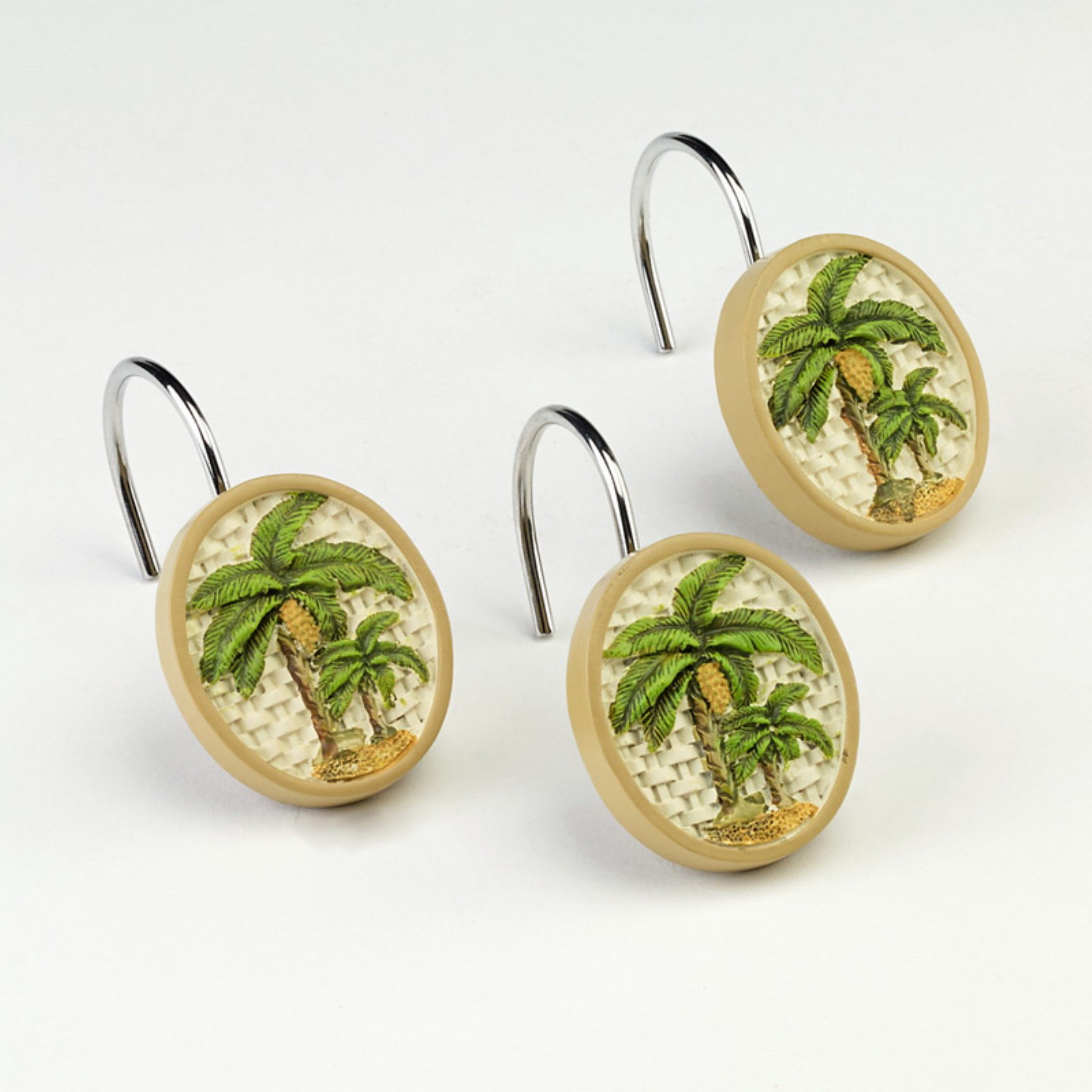 Ivory Ceramic Tropical Palm Shower Curtain Hooks Set