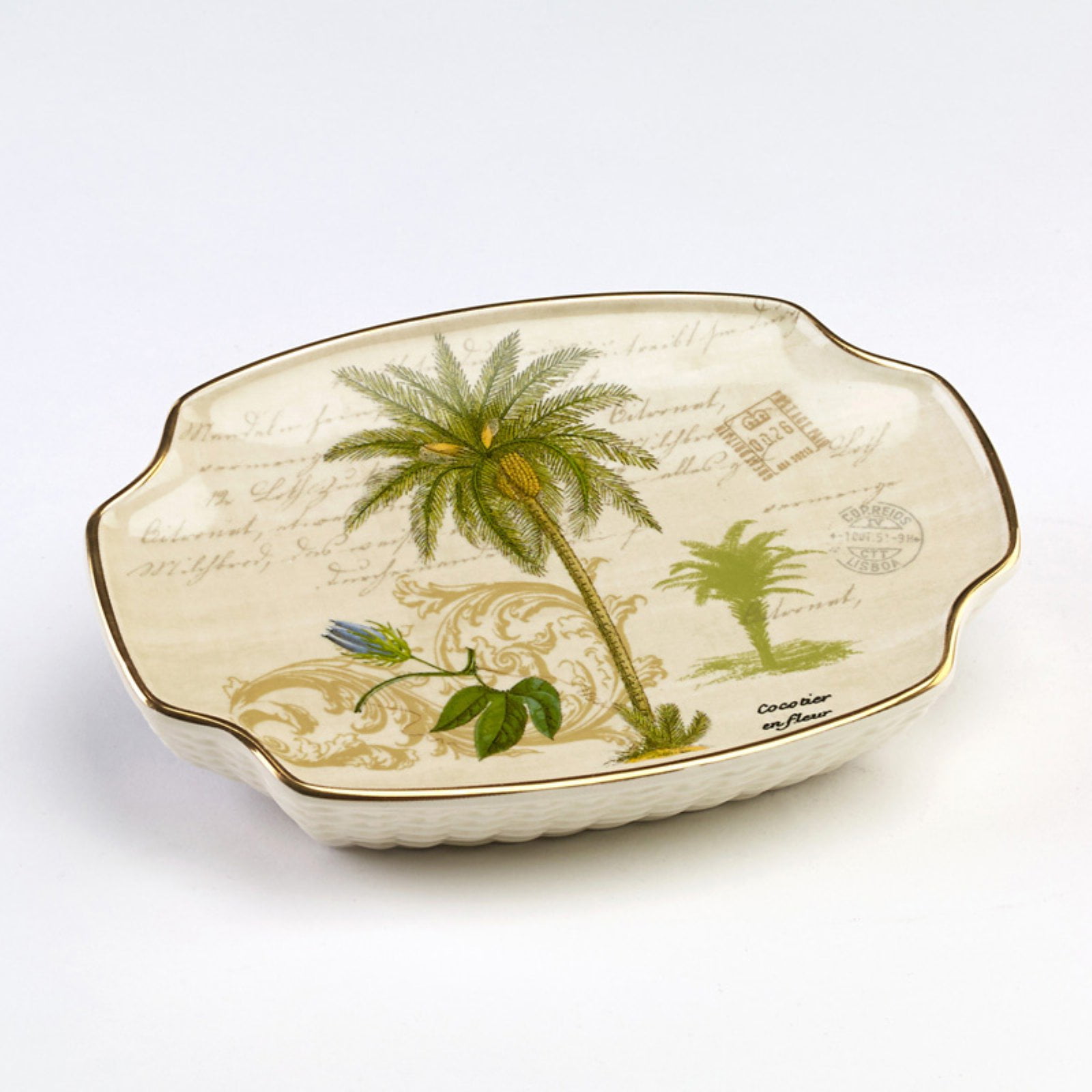Ivory Ceramic Tropical Palm Tree Recessed Soap Dish