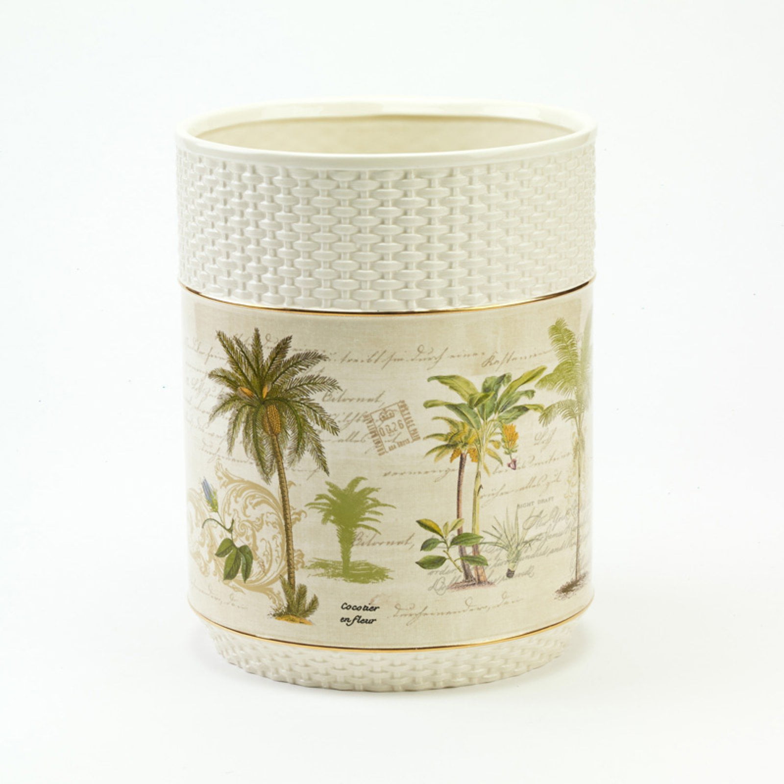 White and Gold Boho-Chic Circular Plastic Rubbish Bin