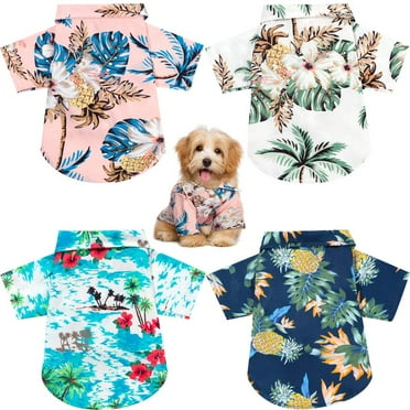 Coloody 4 Pieces Pet Hawaii Style Summer T-Shirts for Small Puppy