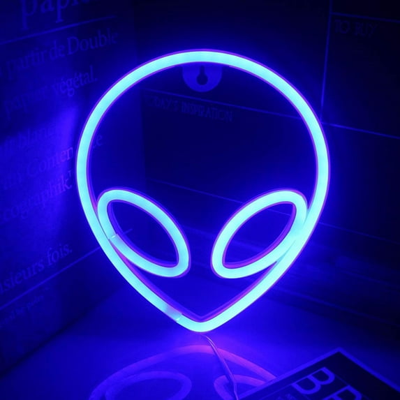 Coloody Alien Neon Lights for Wall Decor Battery/USB Operated Decorative Led Neon Signs-Blue Alien