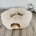 thumbnail image 1 of Coloody Cat Tunnel Bed Tube with Cushion Mat and Plush Ball Toy Beige Yellow(Length 98.5" Diameter 9.85"), 1 of 5