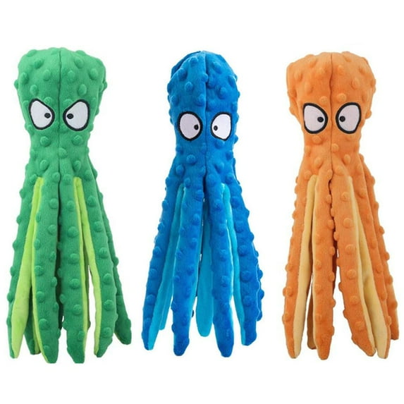 Coloody Dog Squeaky Octopus Toys- No Stuffing Plush Toy with Sounding Crinkle Paper and Squeaker Inside Pet Puppy Dog Chew Toys(12.6”)
