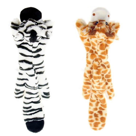 Coloody Dog Squeaky Toys, No Stuffing Plush Chew Toy for Small Medium Dogs,Cute Animal Tiger Giraffe and Zebra Teething Interactive Gift(17.7")