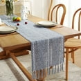 thumbnail image 1 of Coloody Farmhouse Table Runner Handmade Tassel Rustic Linen Table Runners, 13 x 90 inch (Blue), 1 of 7