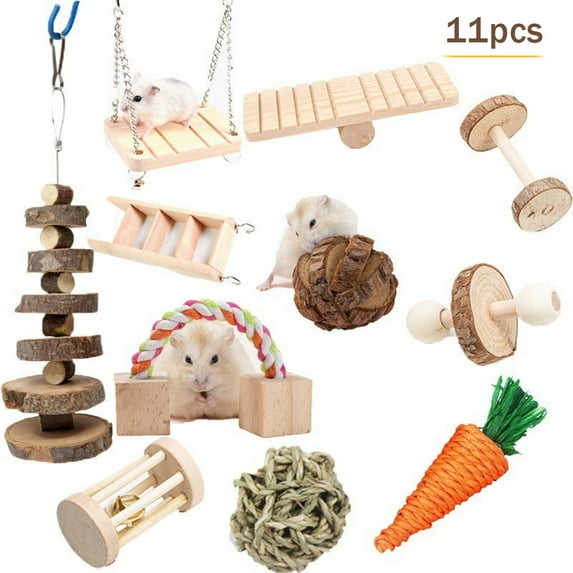 Coloody Hamster Chew Toys 11 Pack Natural Wooden Pet Toy Small Pets Teeth Care