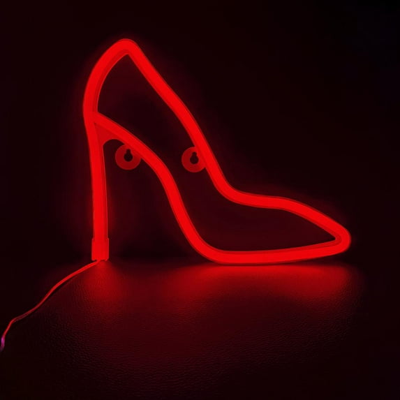 Coloody High heels Shaped Neon Lights LED Neon Light Sign Neon Wall Light Battery/USB Operated Neon Light-Red High Heels