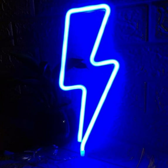Coloody Neon Light Lightning Bolt Led Neon Sign Wall Light Battery and USB Operated Neon Lights-Blue Lightning