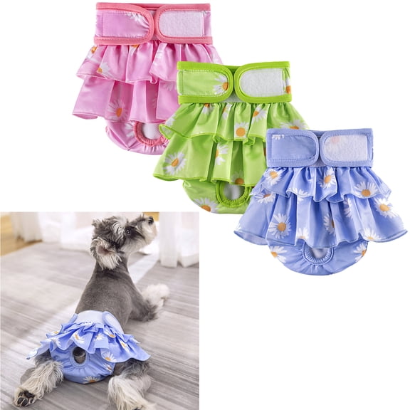 Coloody Reusable Doggie Diapers Skirt Flower Printed Leak-Proof Pet Physiological Pants Washable Dog Diapers Female 3 Pack