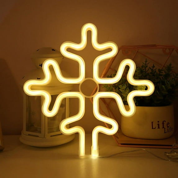 Coloody Snowflake Neon Lights LED Neon Light Sign Neon Wall Light Battery/USB Operated Neon Light-Yellow Snowflake