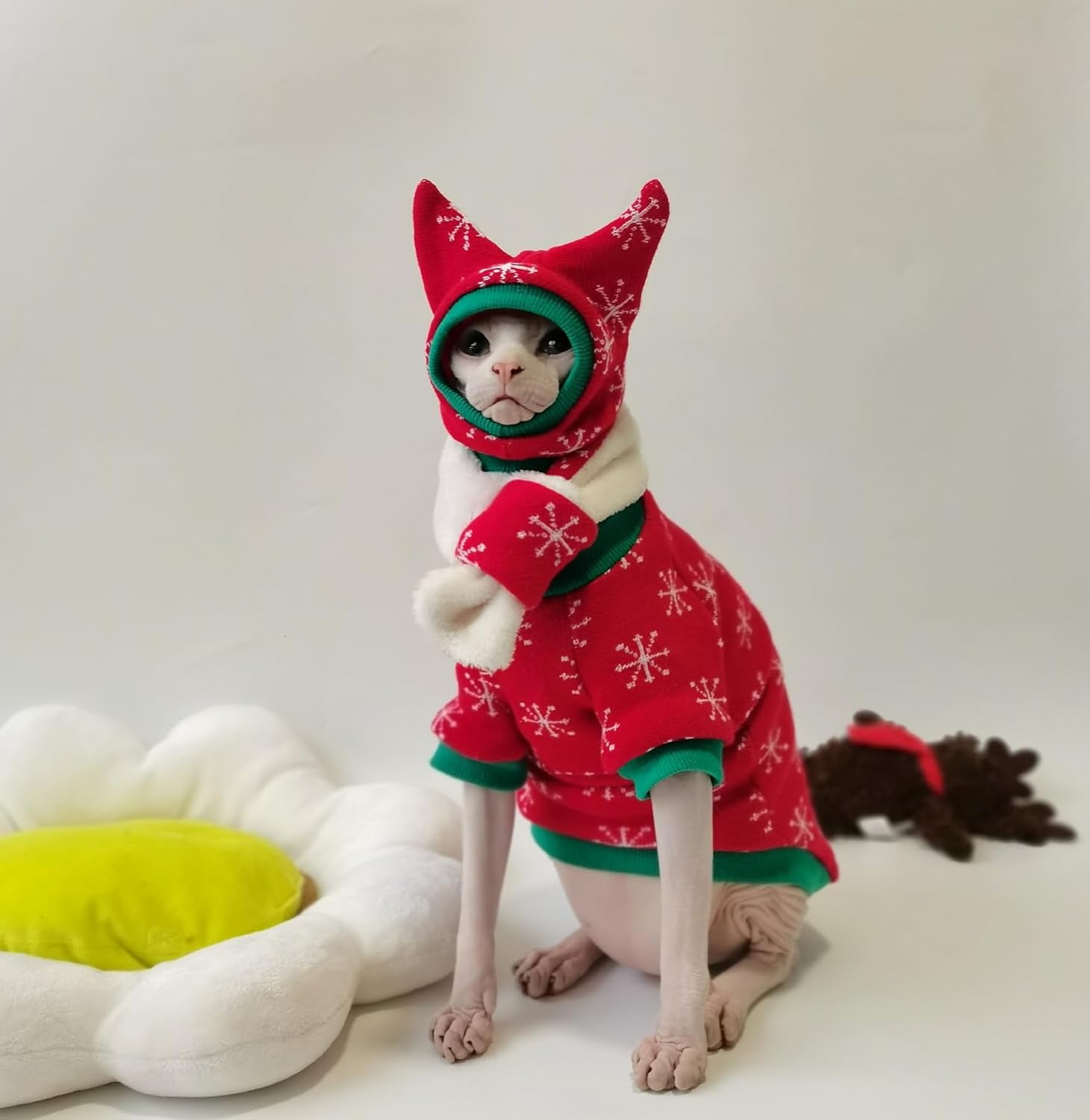 Coloody Sphynx Cat Clothes Hairless Cat Apparel Cat Sweaters for Cats Only Pet Cats Coat Devon Cornish Cat Clothing for Christmas Cat Onesie with Hat Scarf Full Set Walmart Business Supplies