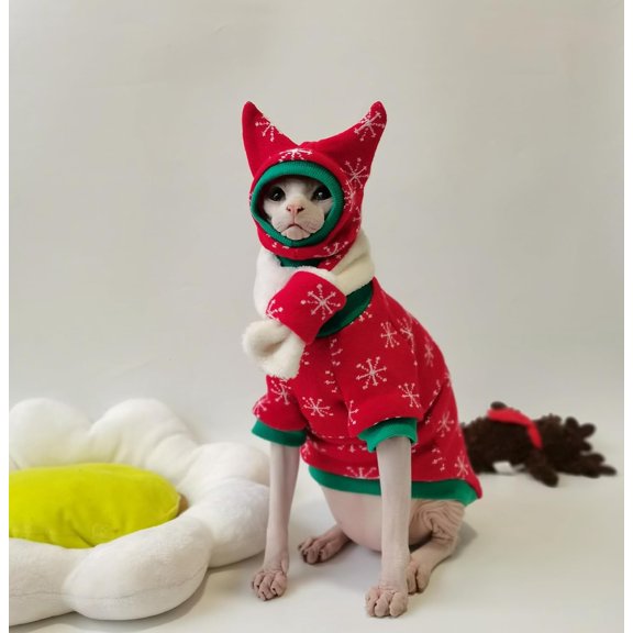 Coloody Sphynx Cat Clothes, Hairless Cat Apparel, Cat Sweaters for Cats Only, Pet Cats Coat, Devon Cornish Cat Clothing for Christmas, Cat Onesie with Hat Scarf Full Set