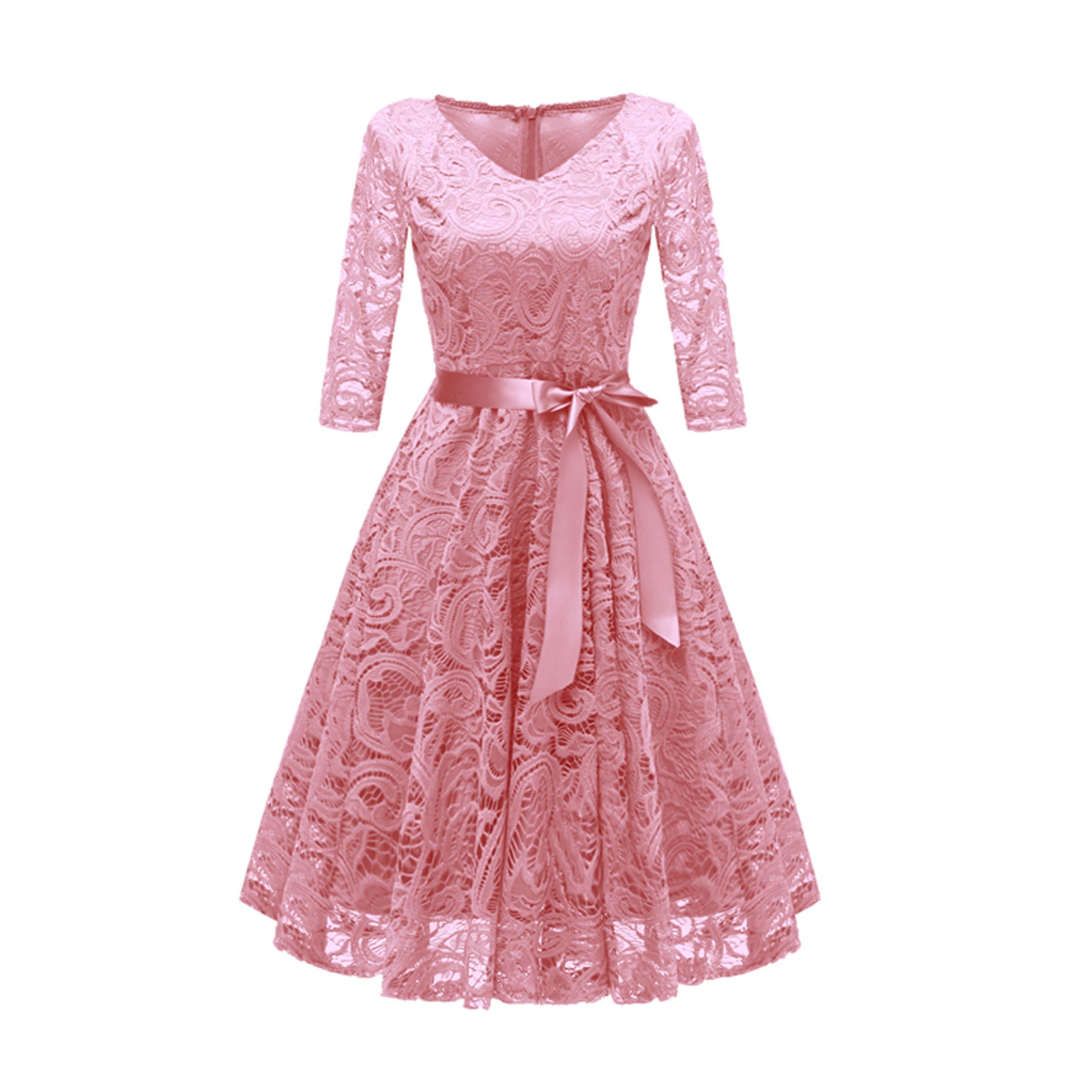 strapless open back dress Bebe Women's Lace Slim Dress with Puff Sleeves - Pink main image 1