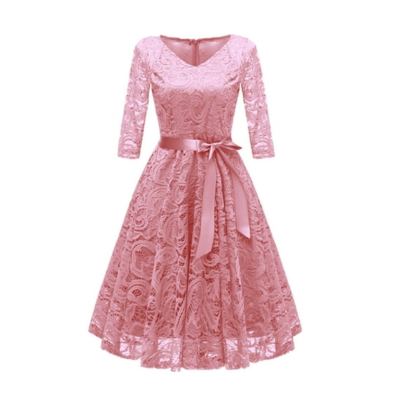 Coloody Women Vintage Lace Dresses Female Knee Length Cocktail Party Dress