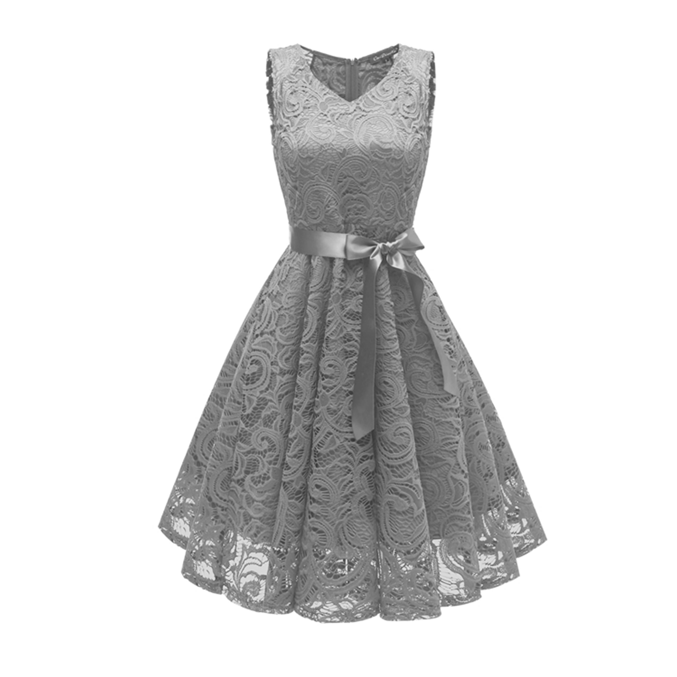 vintage grey lace dress Miss Circle Women's Tahlia Deep V Pinstripes Gray Blazer Dress with scarf collar - Grey