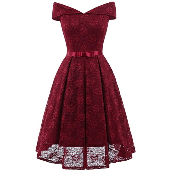 Coloody Women Vintage Lace Dresses Female Knee Length Cocktail Party Dress