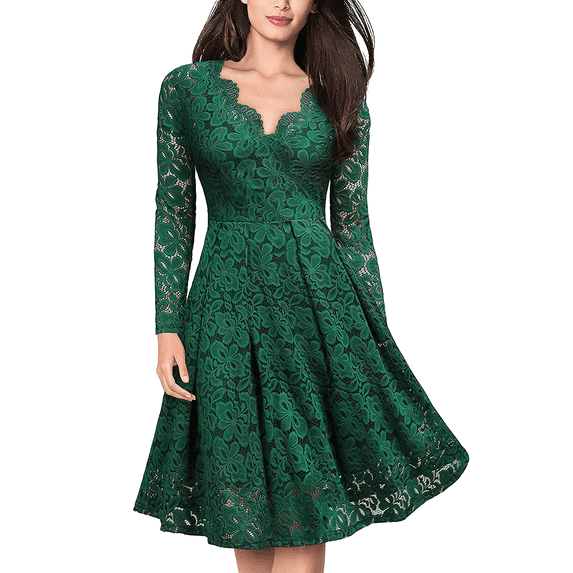 Coloody Women Vintage Lace Dresses Female Knee Length Cocktail Party Dress