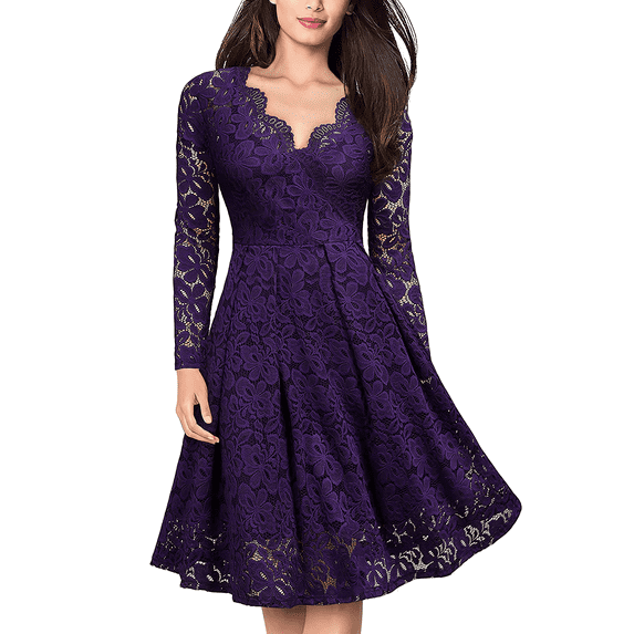 Coloody Women Vintage Lace Dresses Female Knee Length Cocktail Party Dress