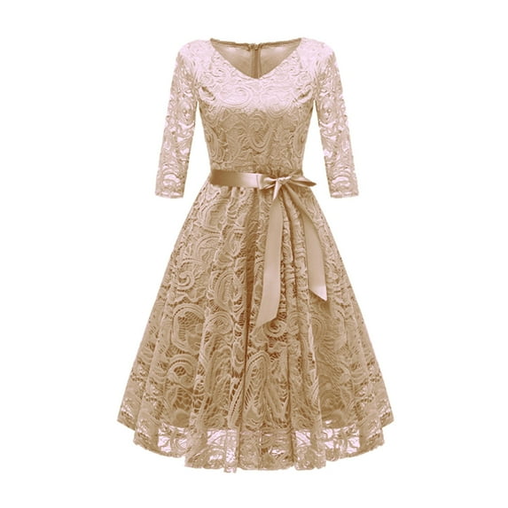 Coloody Women Vintage Lace Dresses Female Knee Length Cocktail Party Dress