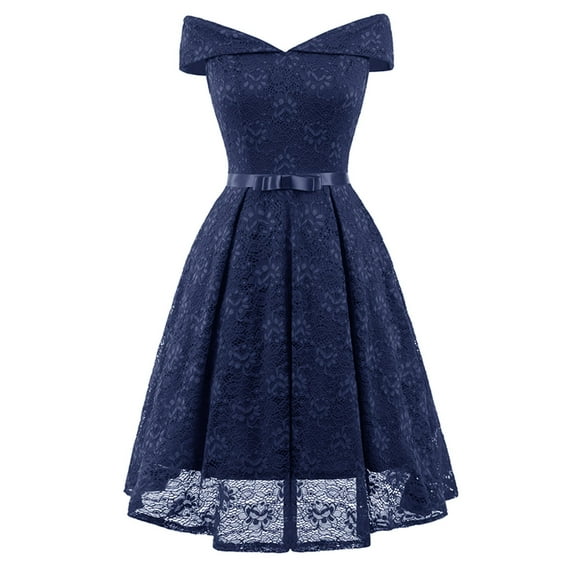 Coloody Women Vintage Lace Dresses Female Knee Length Cocktail Party Dress